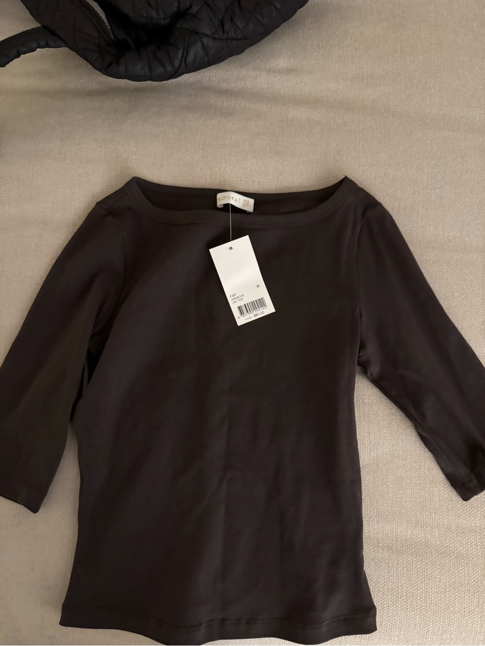 Kookai Black Boatneck Three-Quarter Sleeve Top